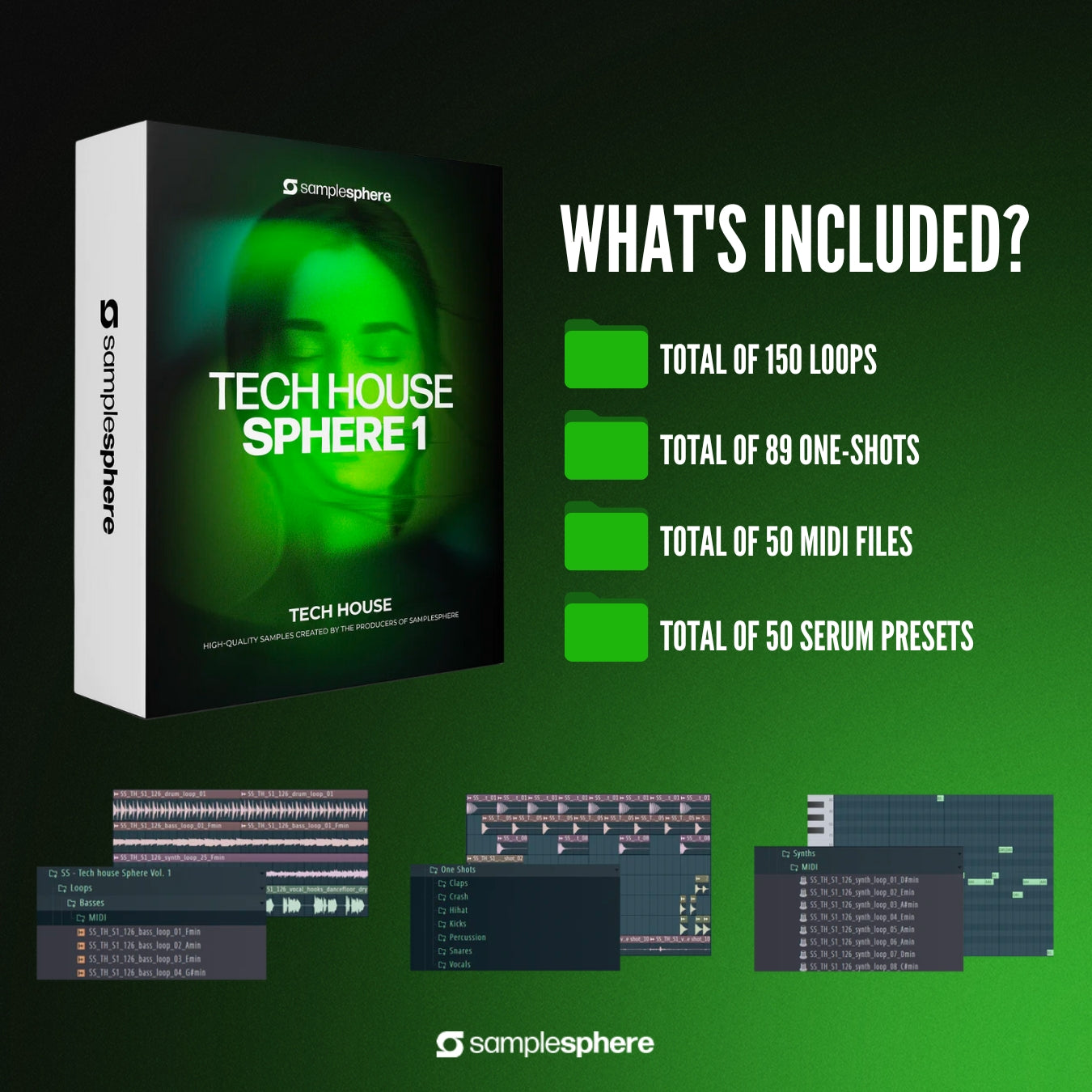 Introducing "Tech House Sphere 1" – the essential sample pack for Tech House producers. This pack comes packed with over 230+ samples, loops, and MIDI files, alongside 50 carefully crafted Serum presets.
