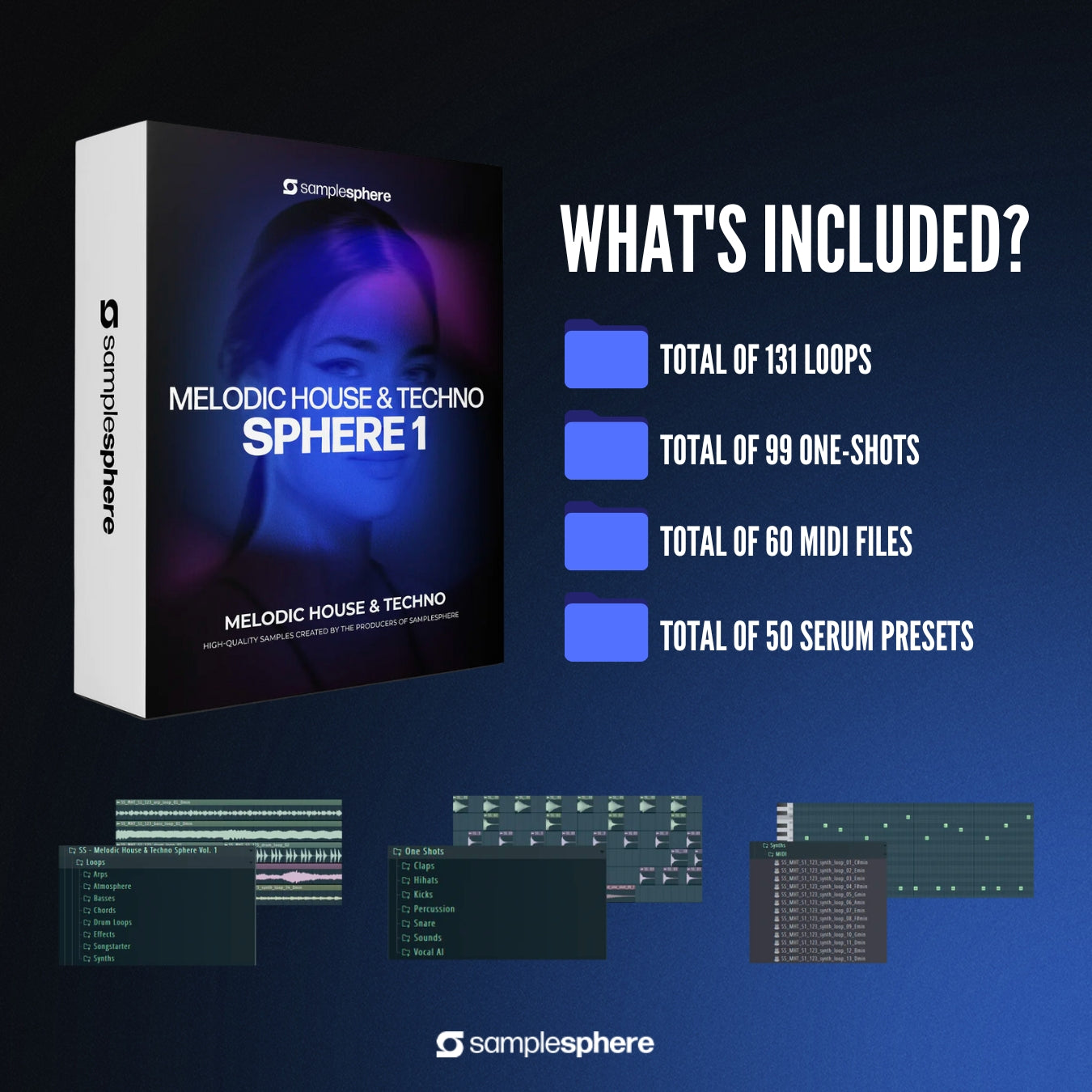 Introducing 'Melodic House &amp; Techno Sphere 1' – the ultimate sample pack for creators in the world of Melodic House and Techno. Packed with over 230 samples, loops, and MIDI files, along with 50 meticulously crafted Serum presets